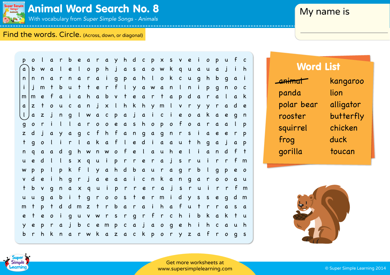 Free Printable Animal Word Searches
