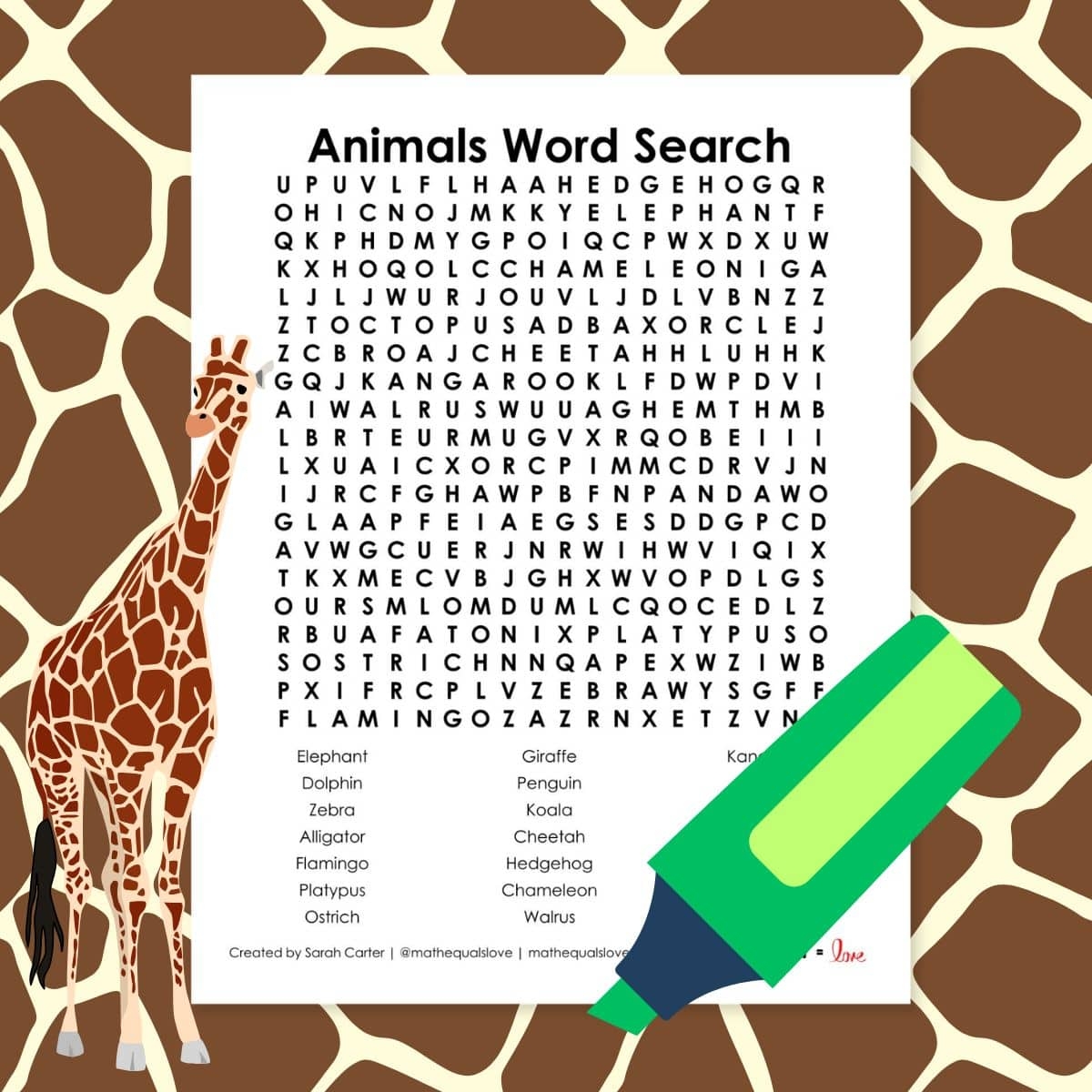 Animals Word Search Puzzle Math Love
