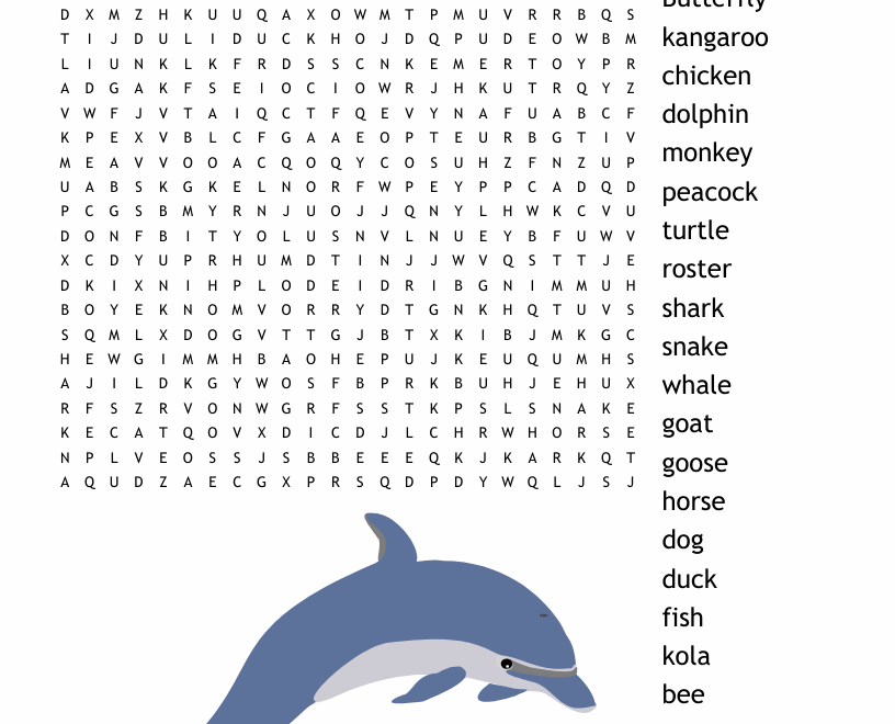Animals Word Search WordMint