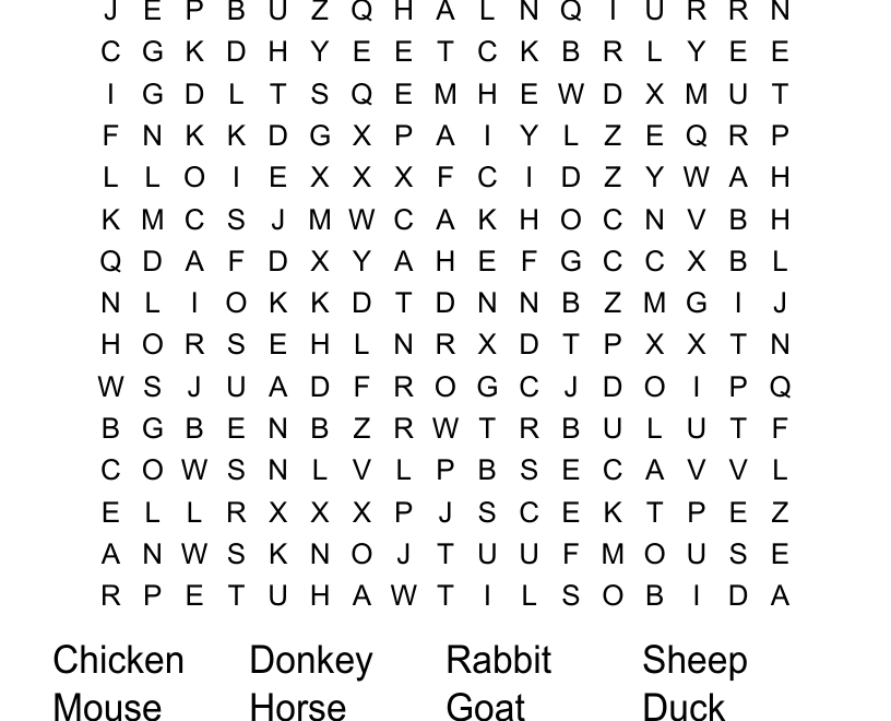 Animals Year 2 Word Search WordMint