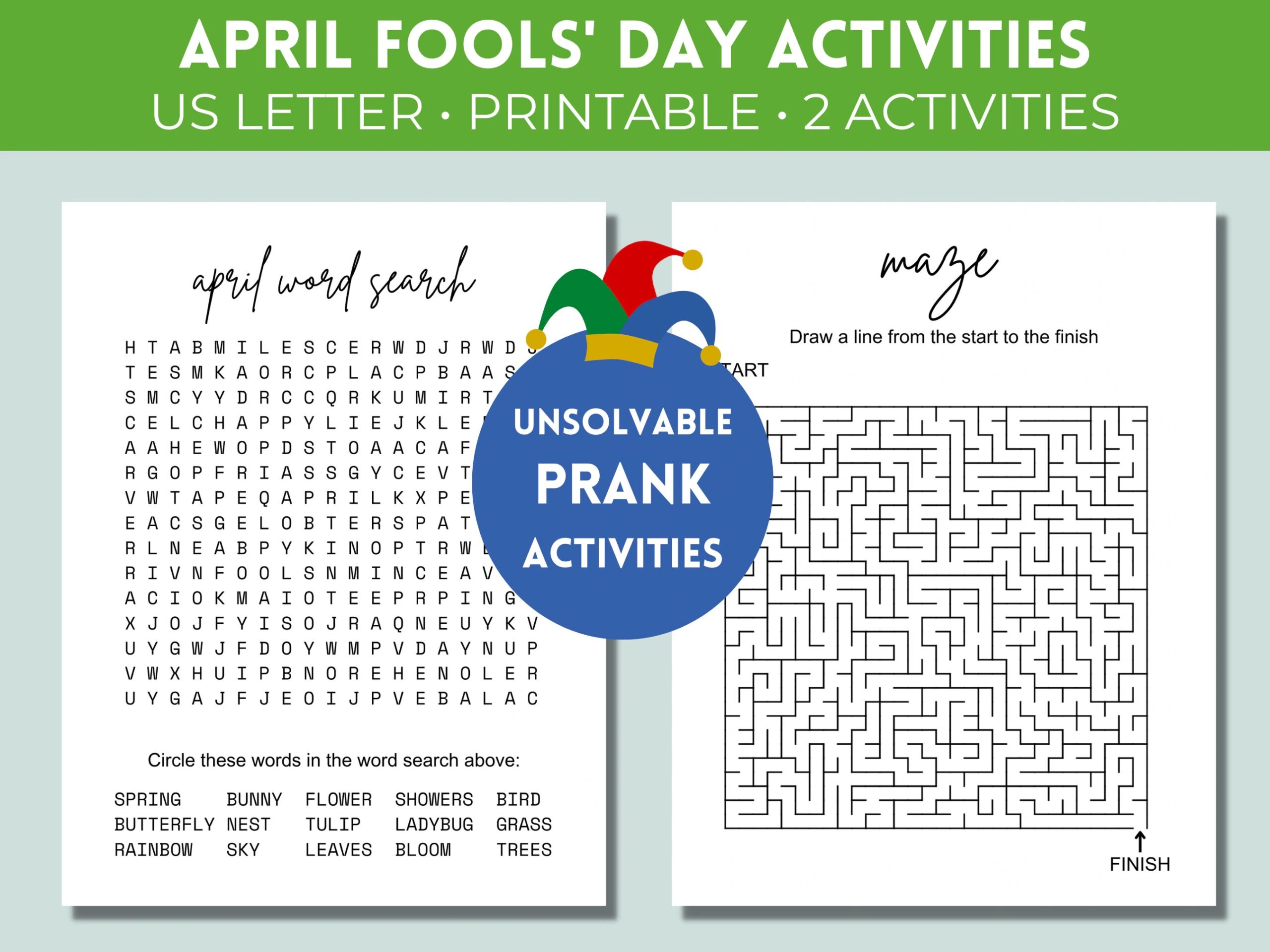 April Fools Day Prank Printable Activities Unsolvable Word Search Impossible Maze Prank Activities For Kids Class Prank Etsy