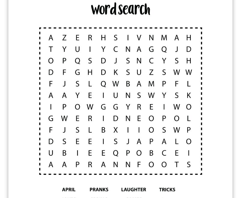 April Fools Day Word Search Prank Game Unsolvable Pjs And Paint