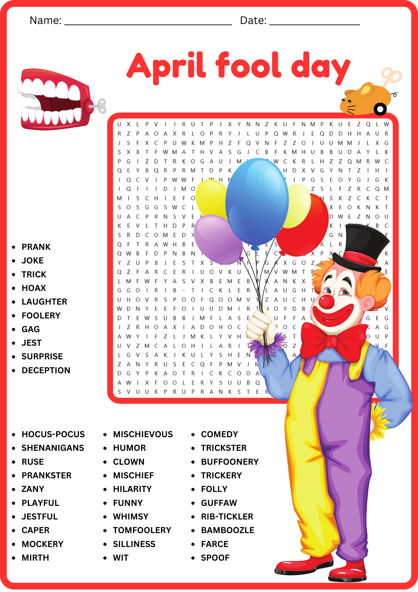 APRIL FOOLS DAY Word Search Puzzle Worksheet Activity Not A Prank Made By Teachers