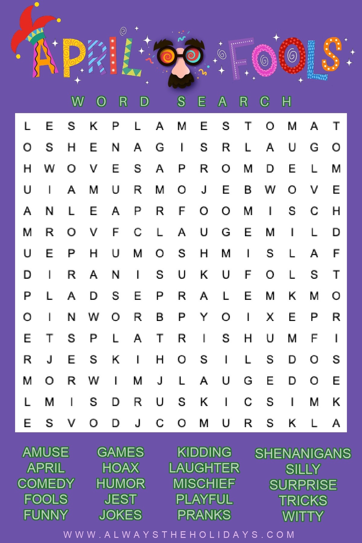 April Fools Day Word Search Printable