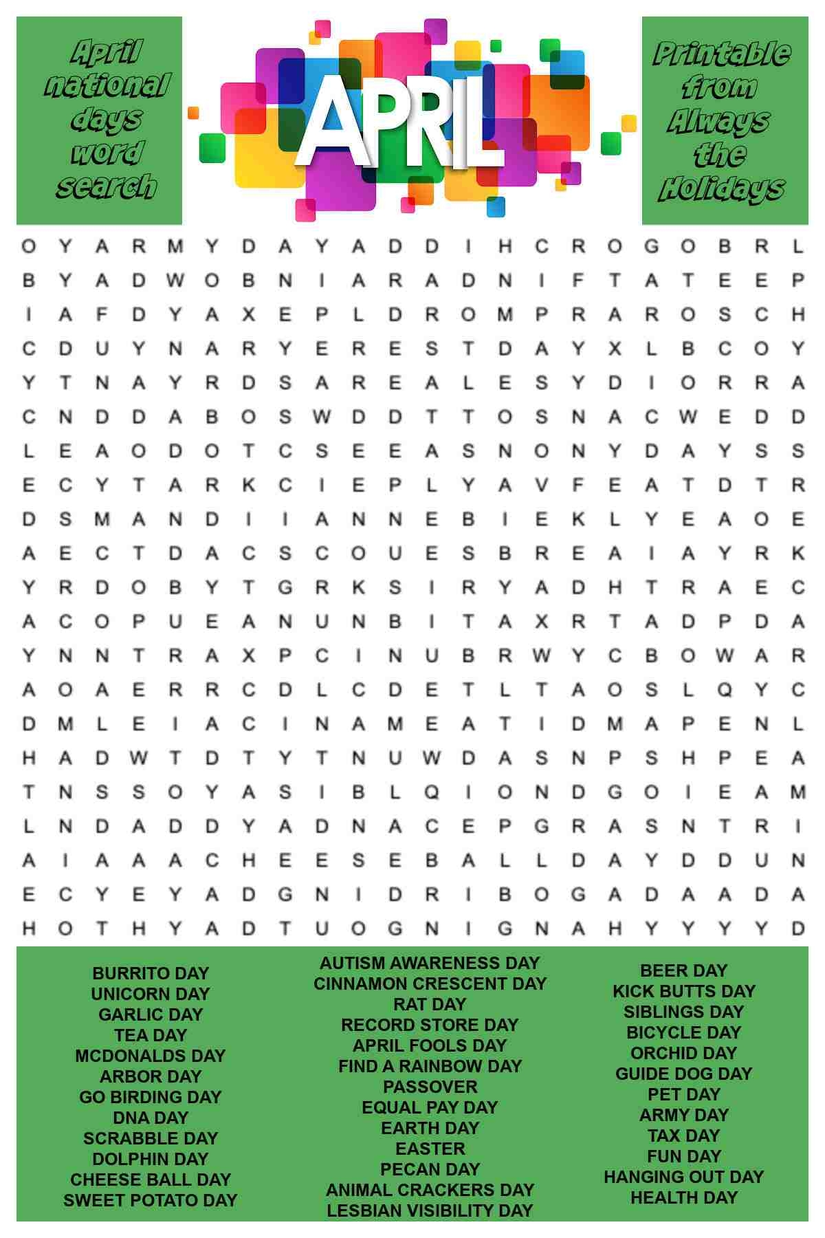 Free Printable Search Word Puzzle