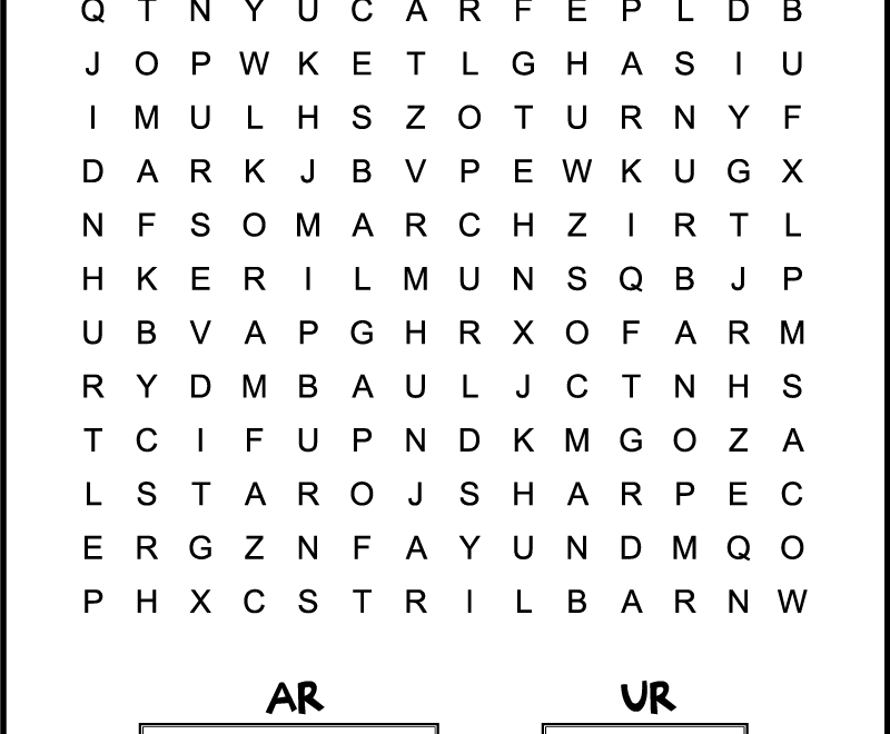 AR UR Bossy R Word Search For Kids Tree Valley Academy