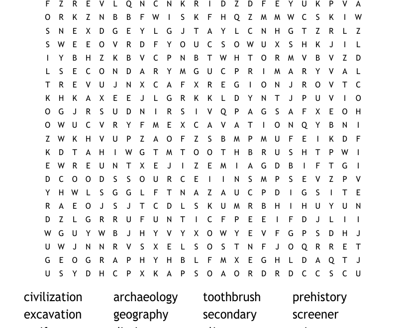 Archaeology Word Search WordMint