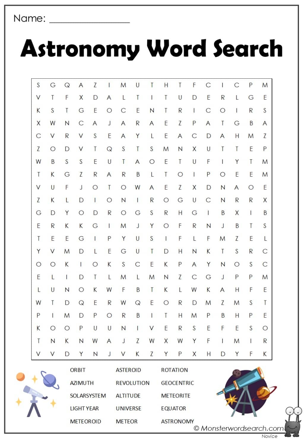 Astronomy Word Search Printable