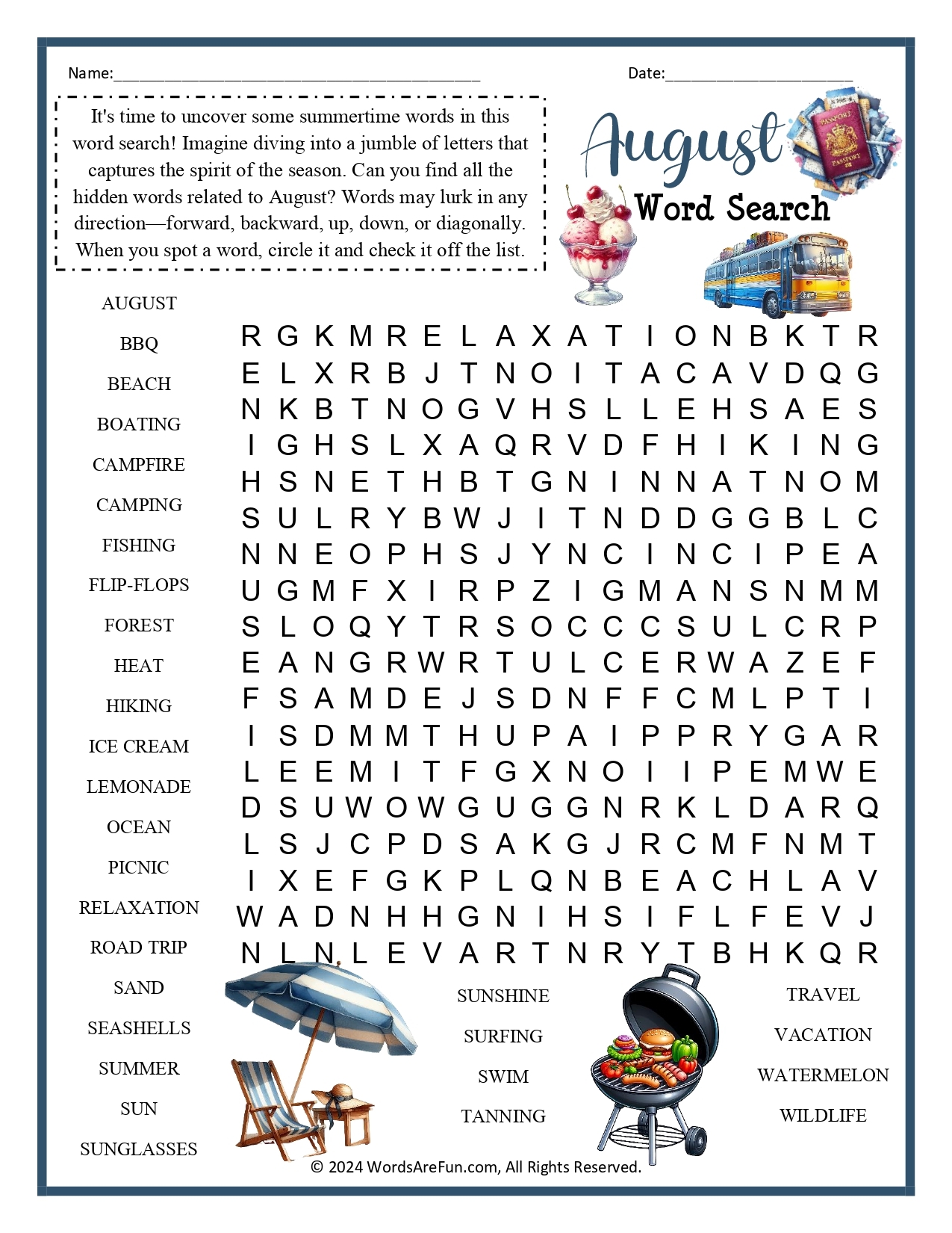 Summer Free Printable Word Search Puzzles