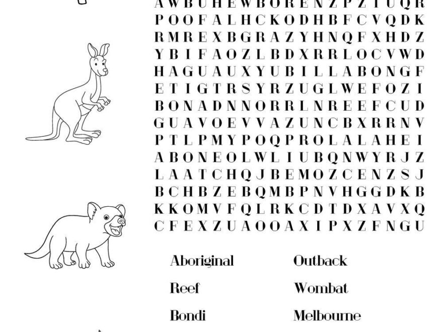 Australia themed Word Searches Beeloo Printable Crafts And Activities For Kids