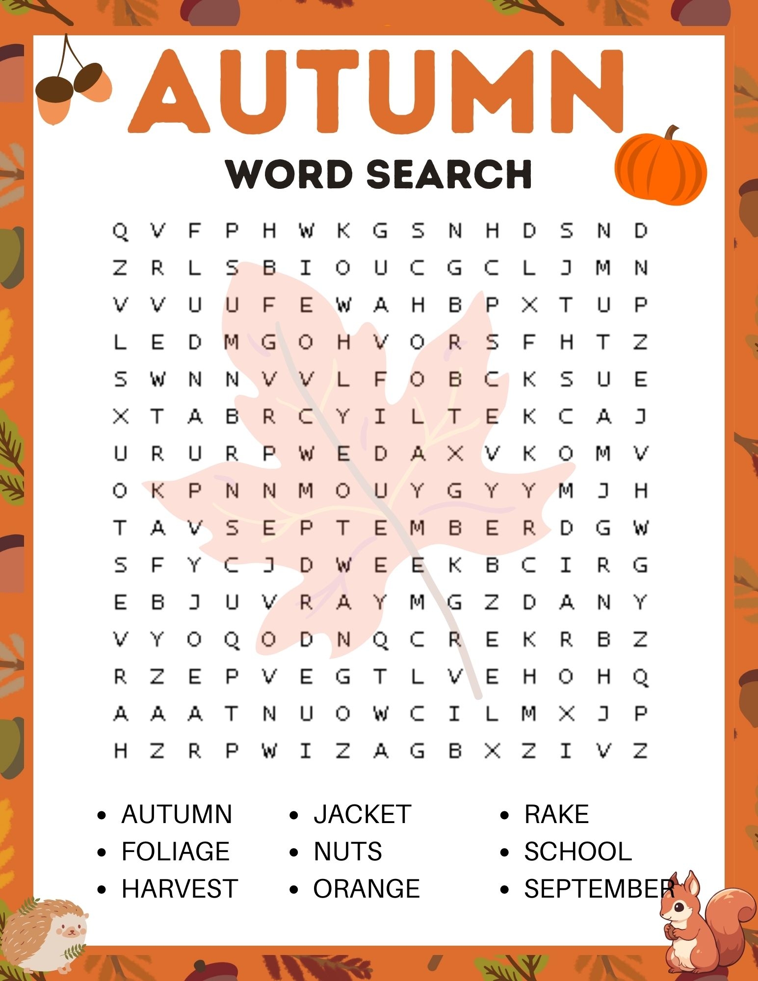 Autumn Fall Word Search Made By Teachers