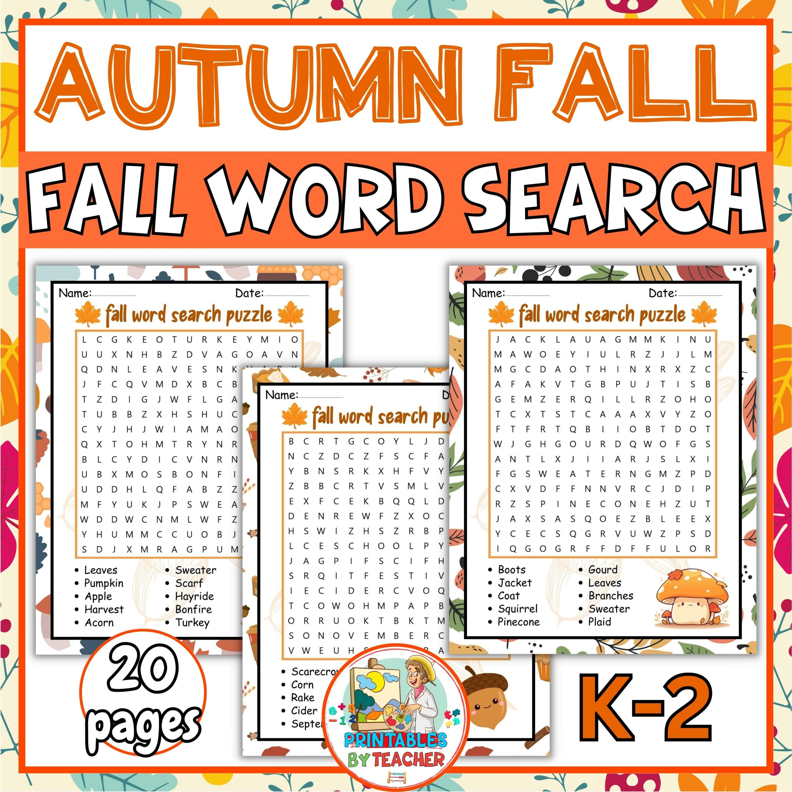 Printable Fall Word Search Puzzles