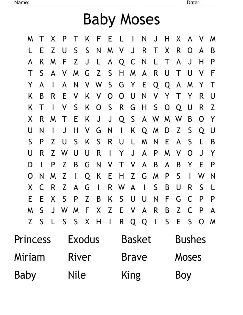 Baby Moses Word Search WordMint