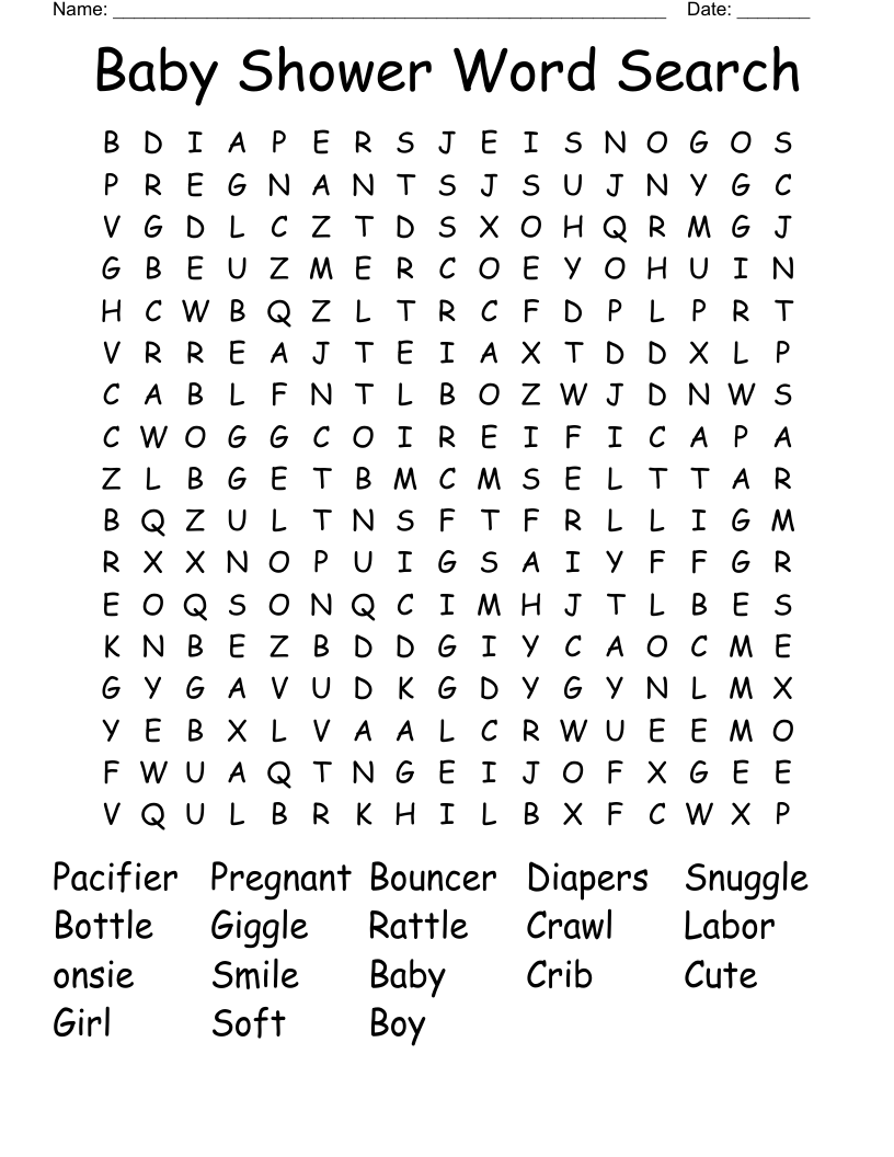 Baby Shower Word Search WordMint Worksheets Library