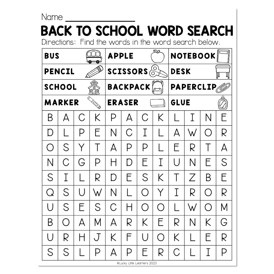 Free Printable Back To School Word Search