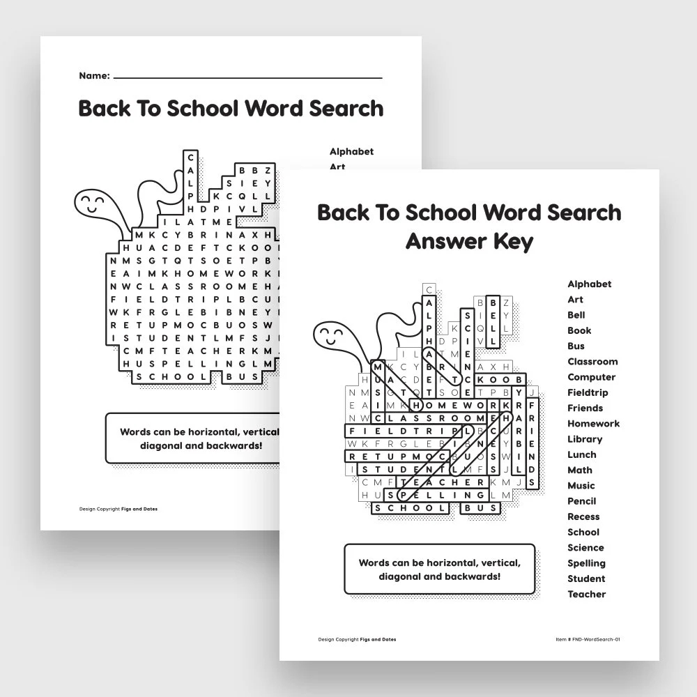 Back To School Word Search A Cute Printable Worksheet Grades 1 5 Etsy