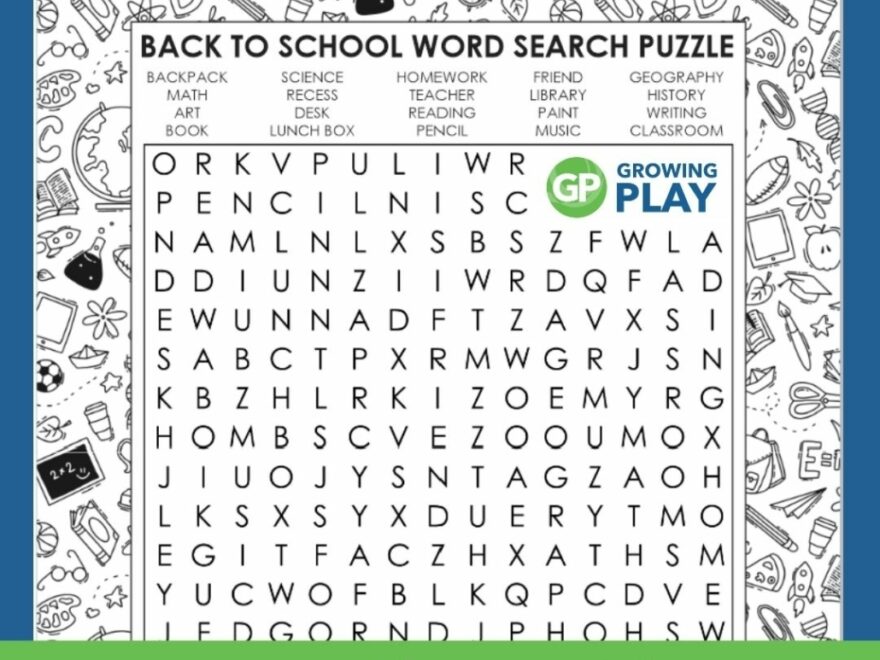 Back To School Word Search Free Printable PDF Growing Play