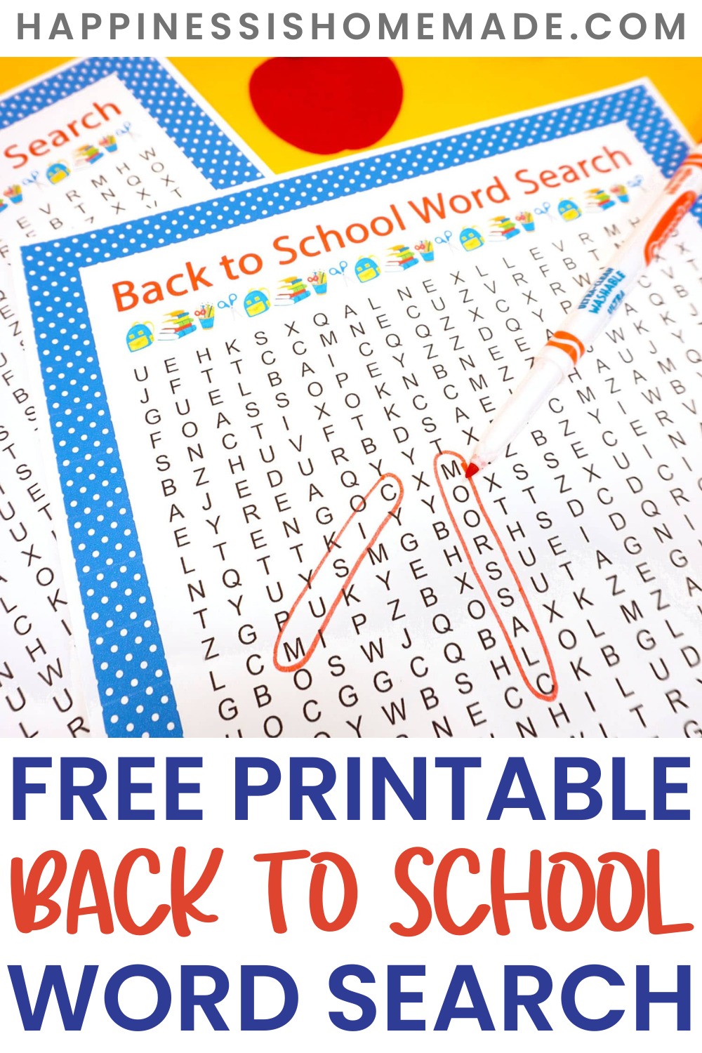 Word Search Back To School Printable