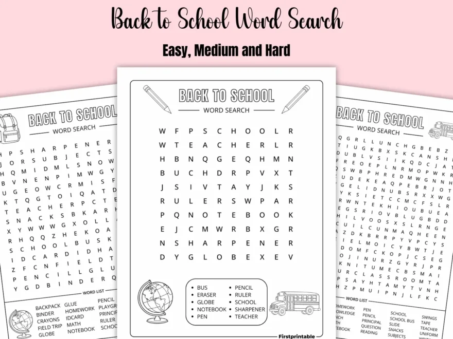 Back To School Word Search Puzzles Free Printable