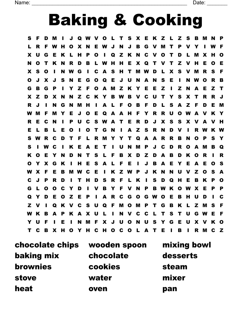 Baking Cooking Word Search WordMint