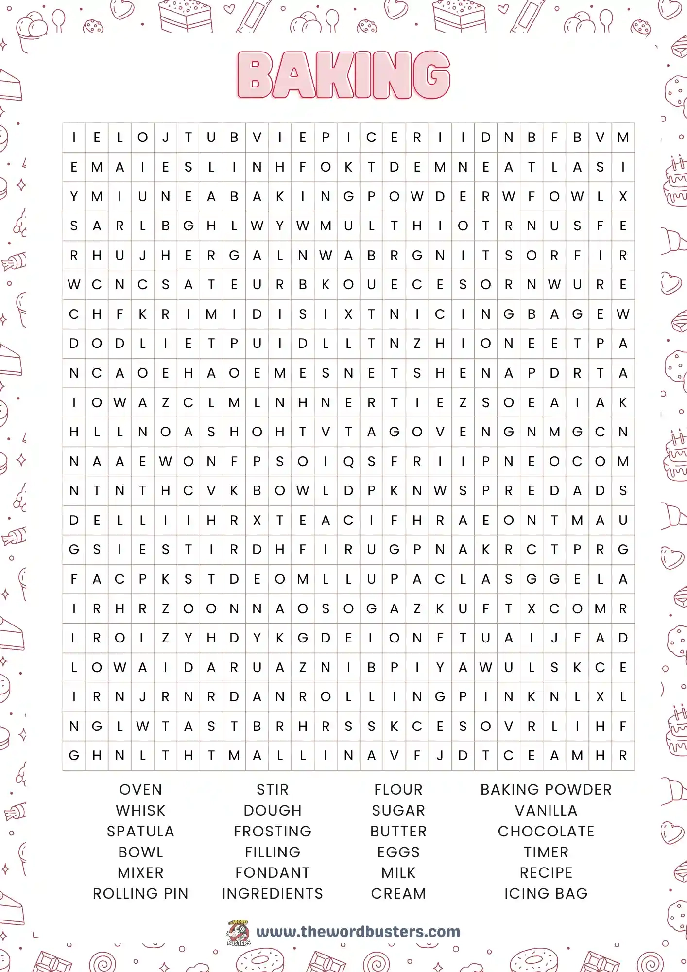  Baking Word Search Printable Free