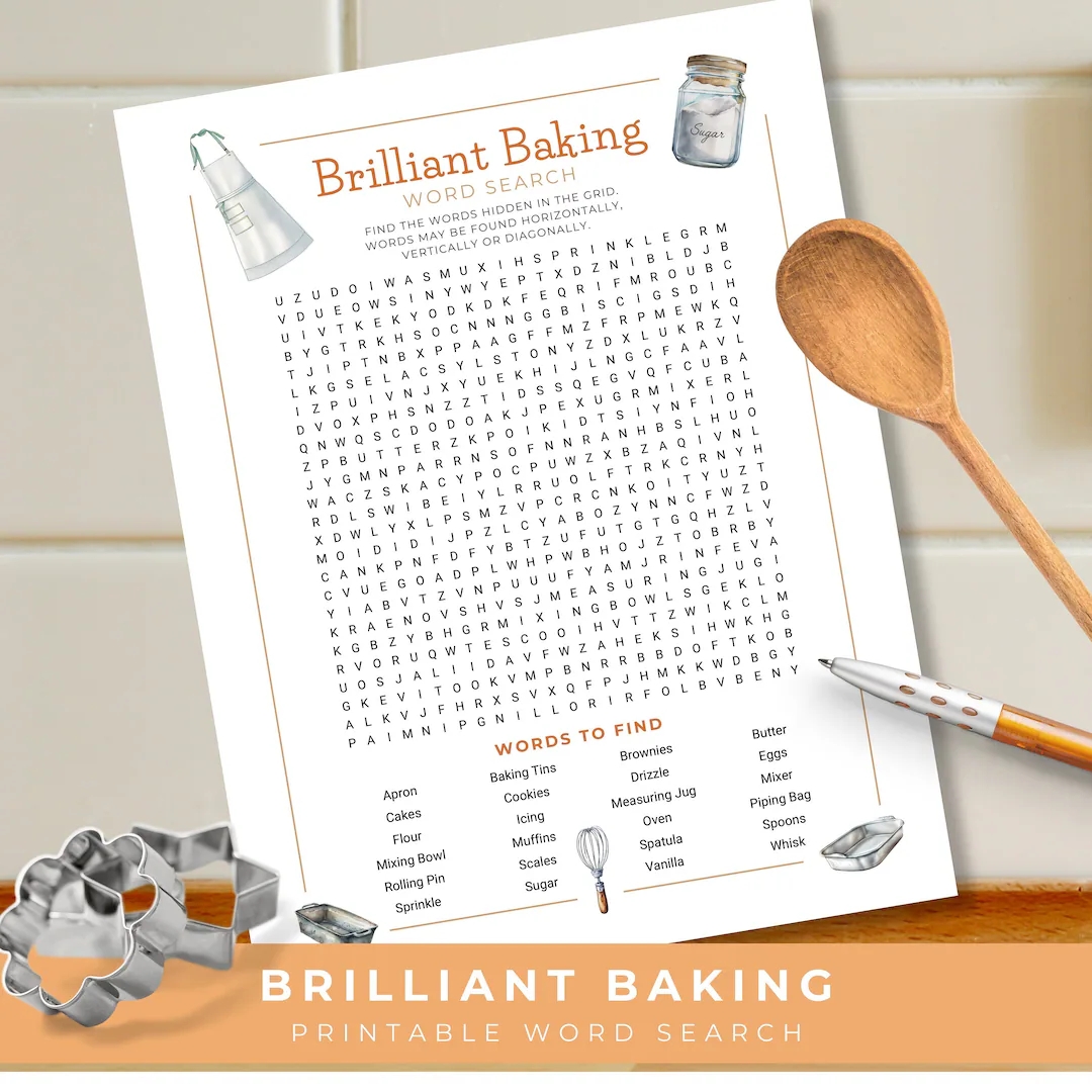 Baking Word Search Printable Word Search For Adults Baking Game Bake Off Party Games Cookery Class Activity Mindfulness Game For Adults Etsy