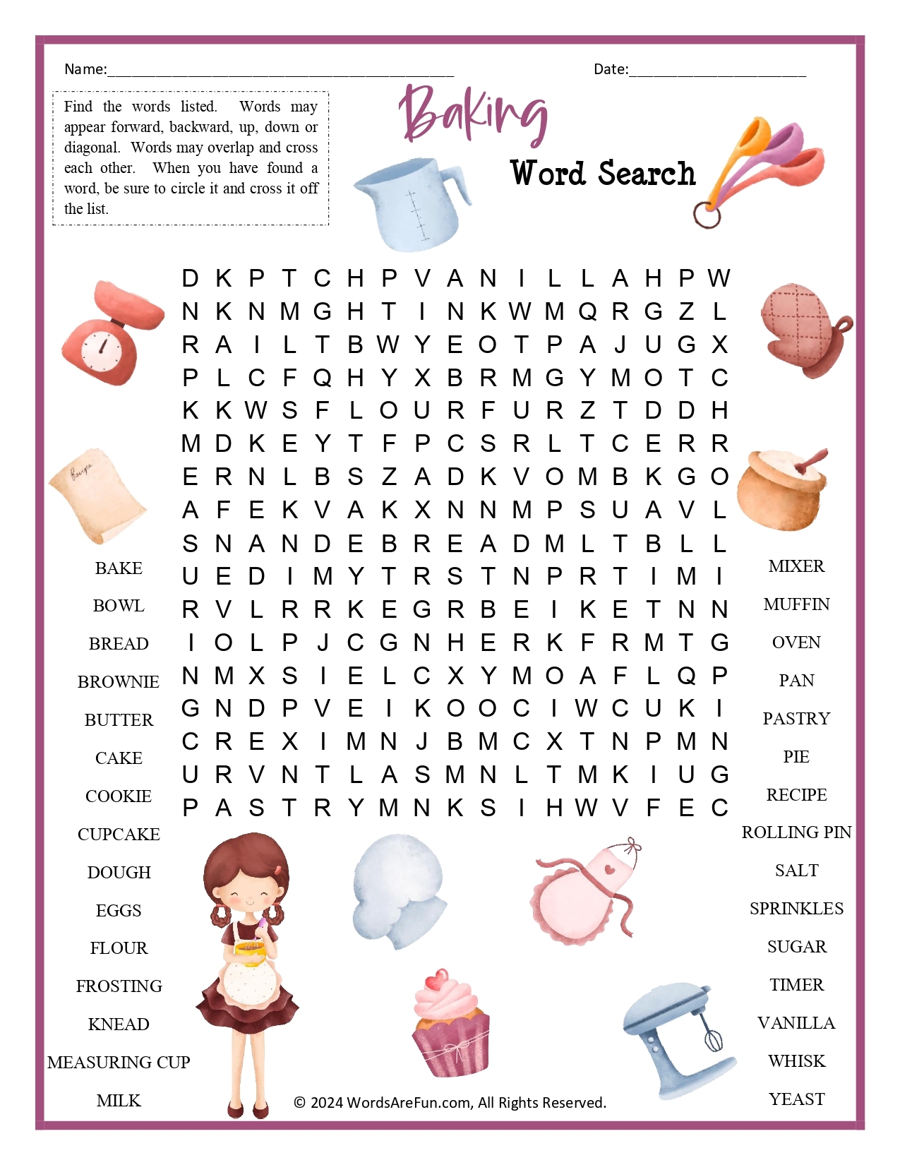 Cake Word Search Printables
