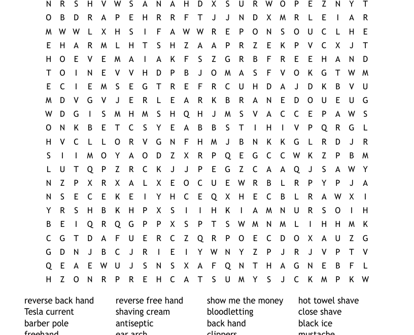 Barber Word Search WordMint