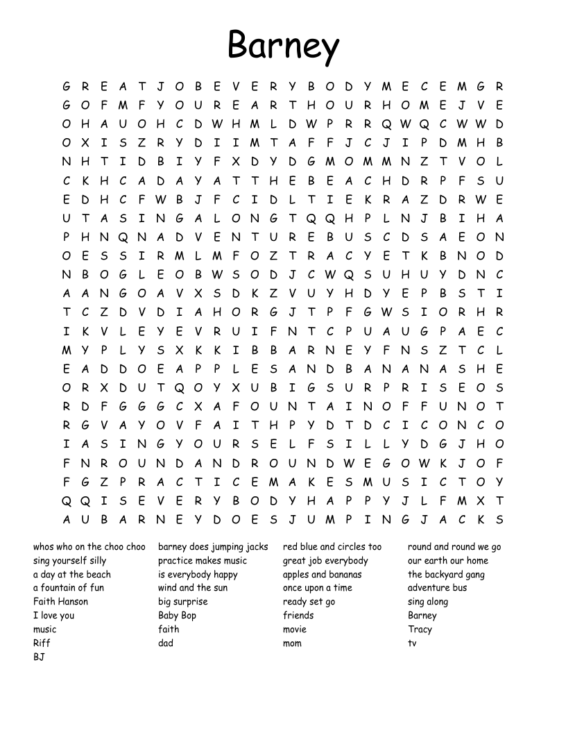 Barney Word Search WordMint