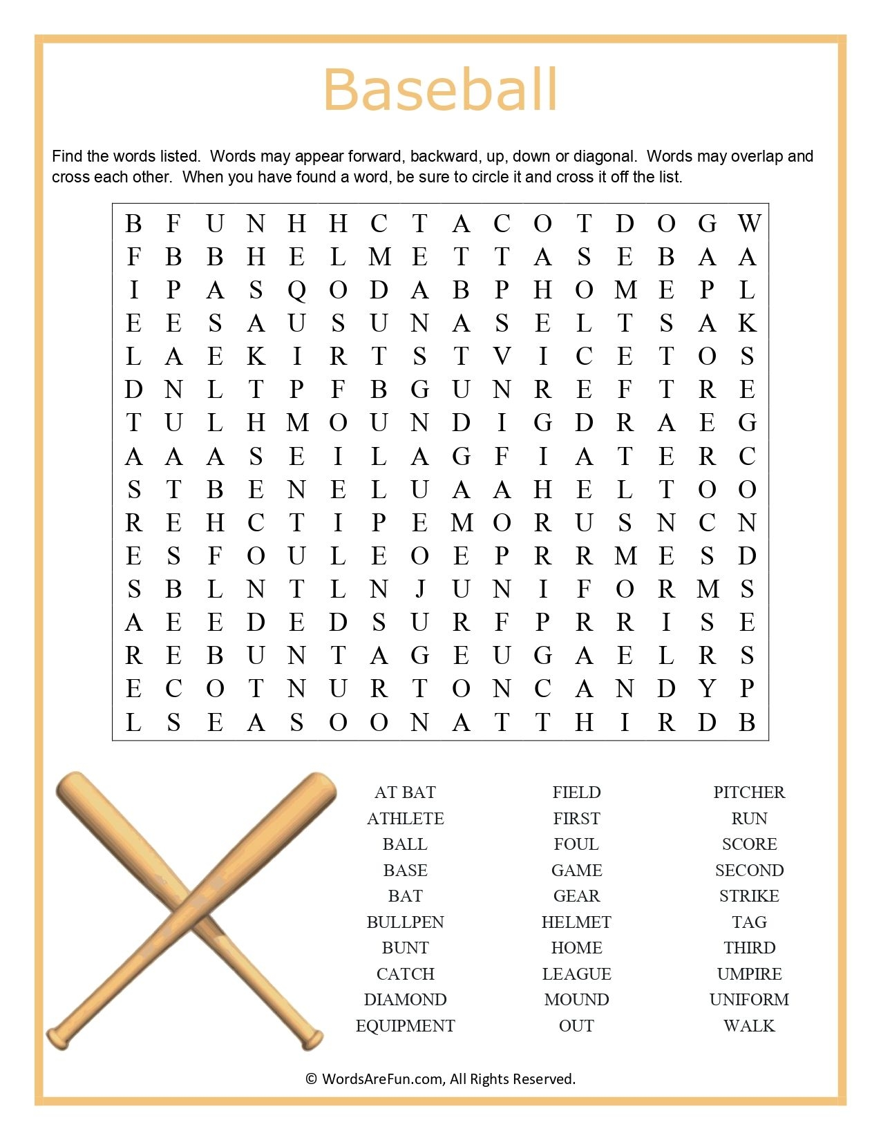 Printable Word Searche Baseball
