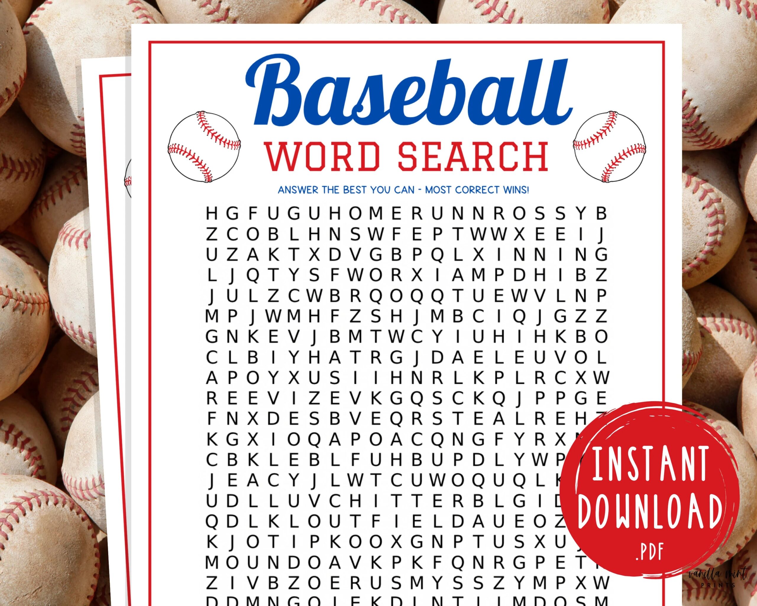 Baseball Word Search Game Printable Baseball Team Party Games MLB Baseball Games For Kids Adults World Series Activities Birthday Etsy