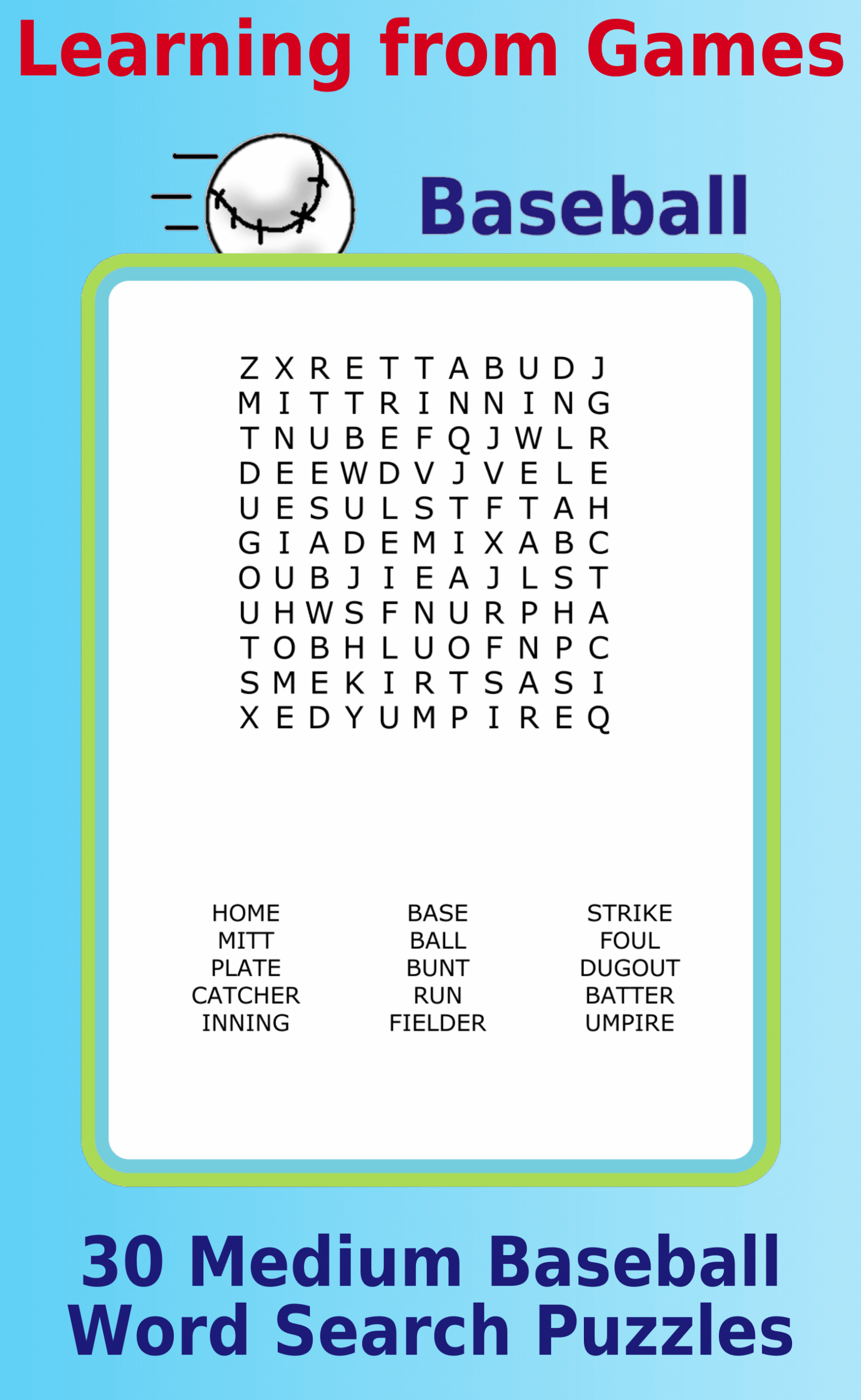 Baseball Word Search PDF 
