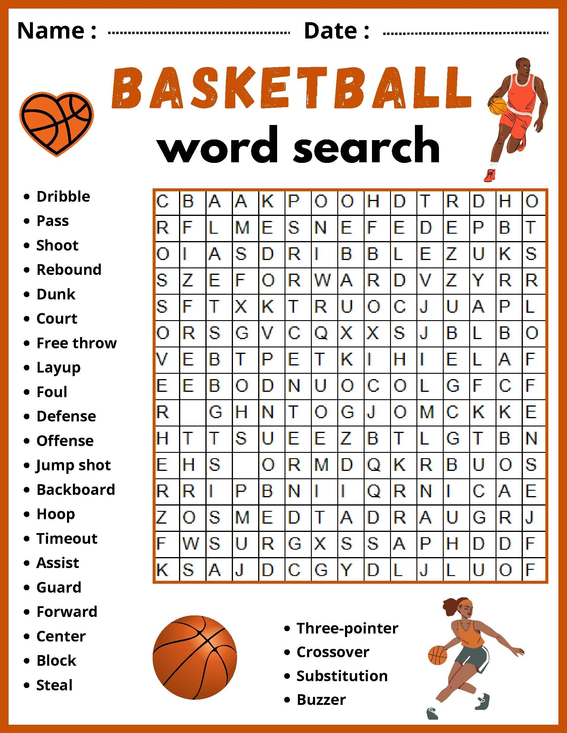 Printable Word Search On Sports