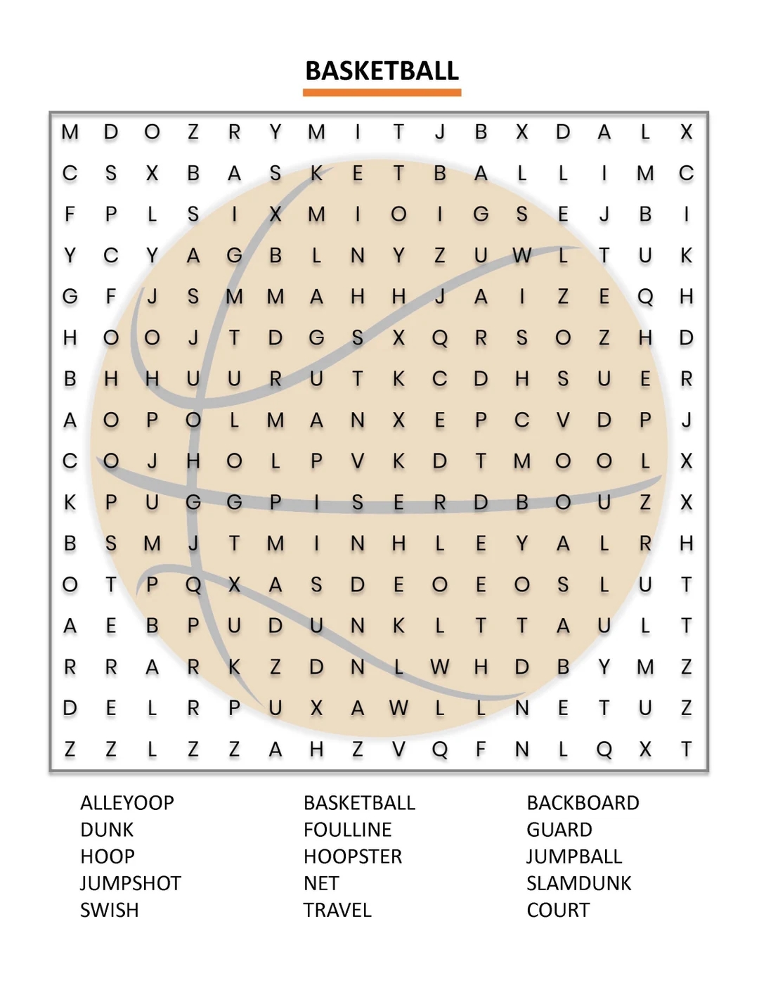 Free Printable Basketball Word Search