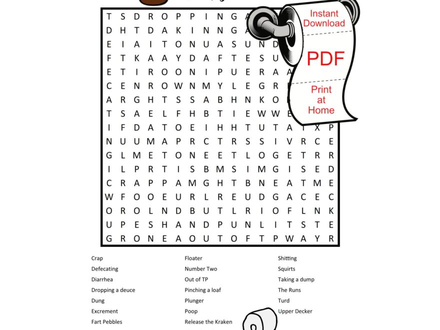 Bathroom Word Search the Mighty Dump Digital Download Vulgar Bathroom Fun Etsy