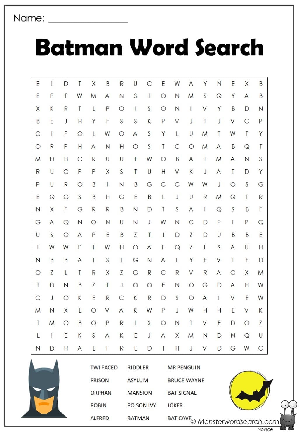 Batman Word Search Monster Word Search