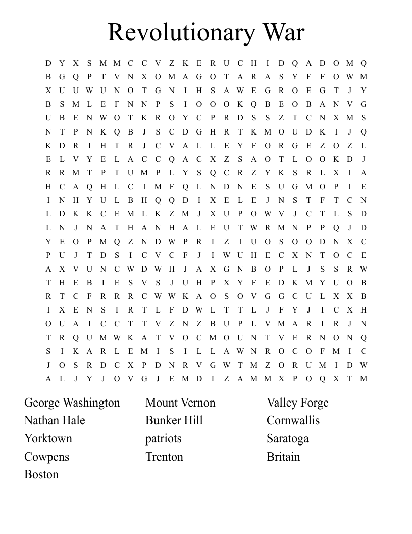 Battles Of The Revolutionary War Word Search WordMint Battles Of The Revolutionary War Word Search WordMint