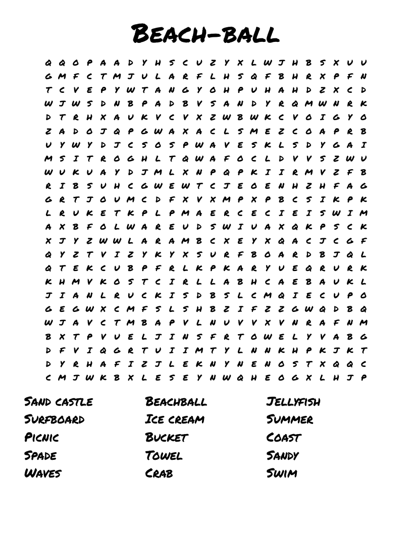 Beach ball Word Search WordMint