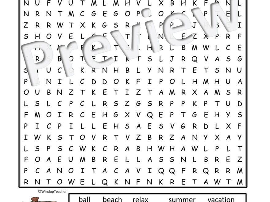 Beach Day Word Search Activity Printable Hard For Grades 5 To Adult Classful