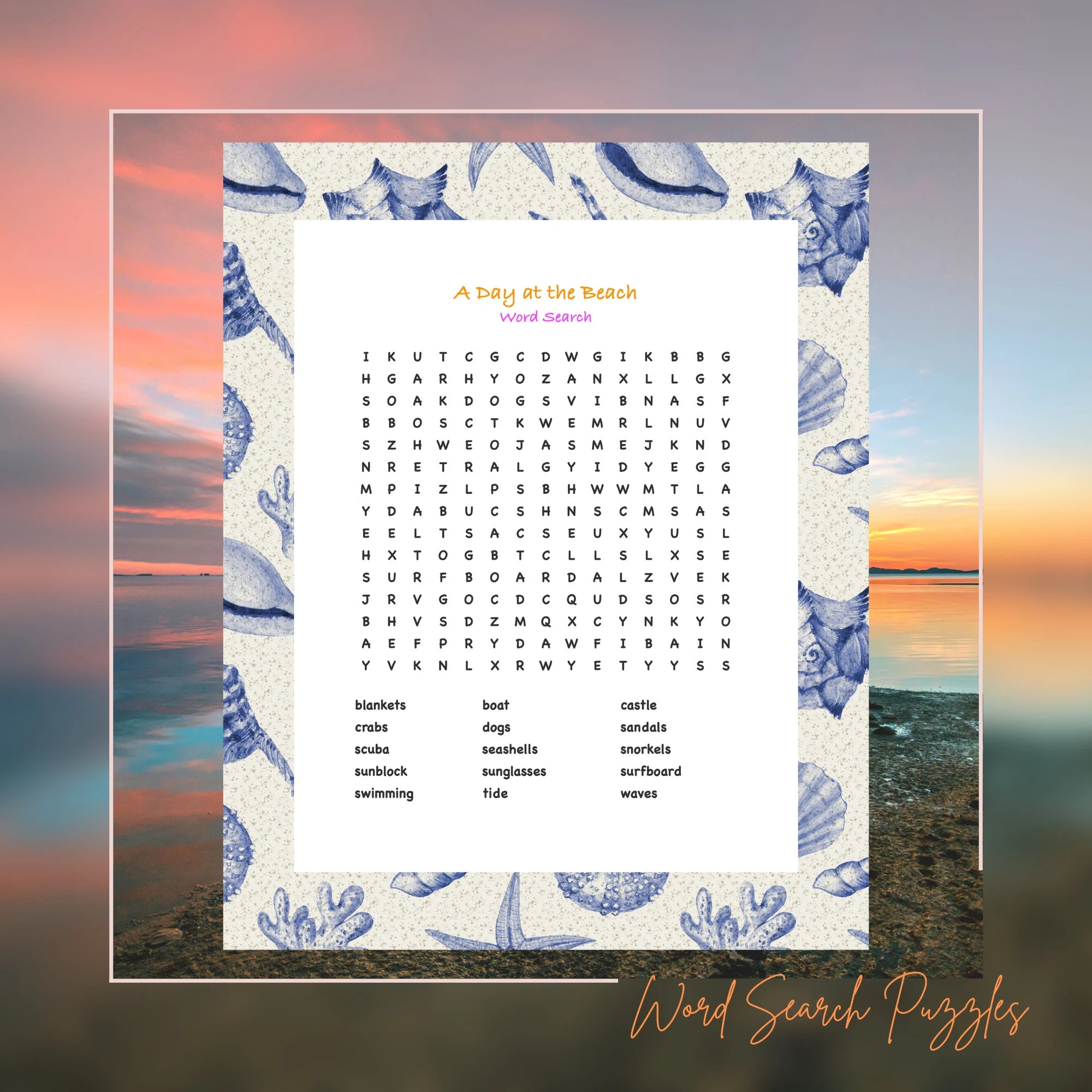 Word Search Beach Day Printable