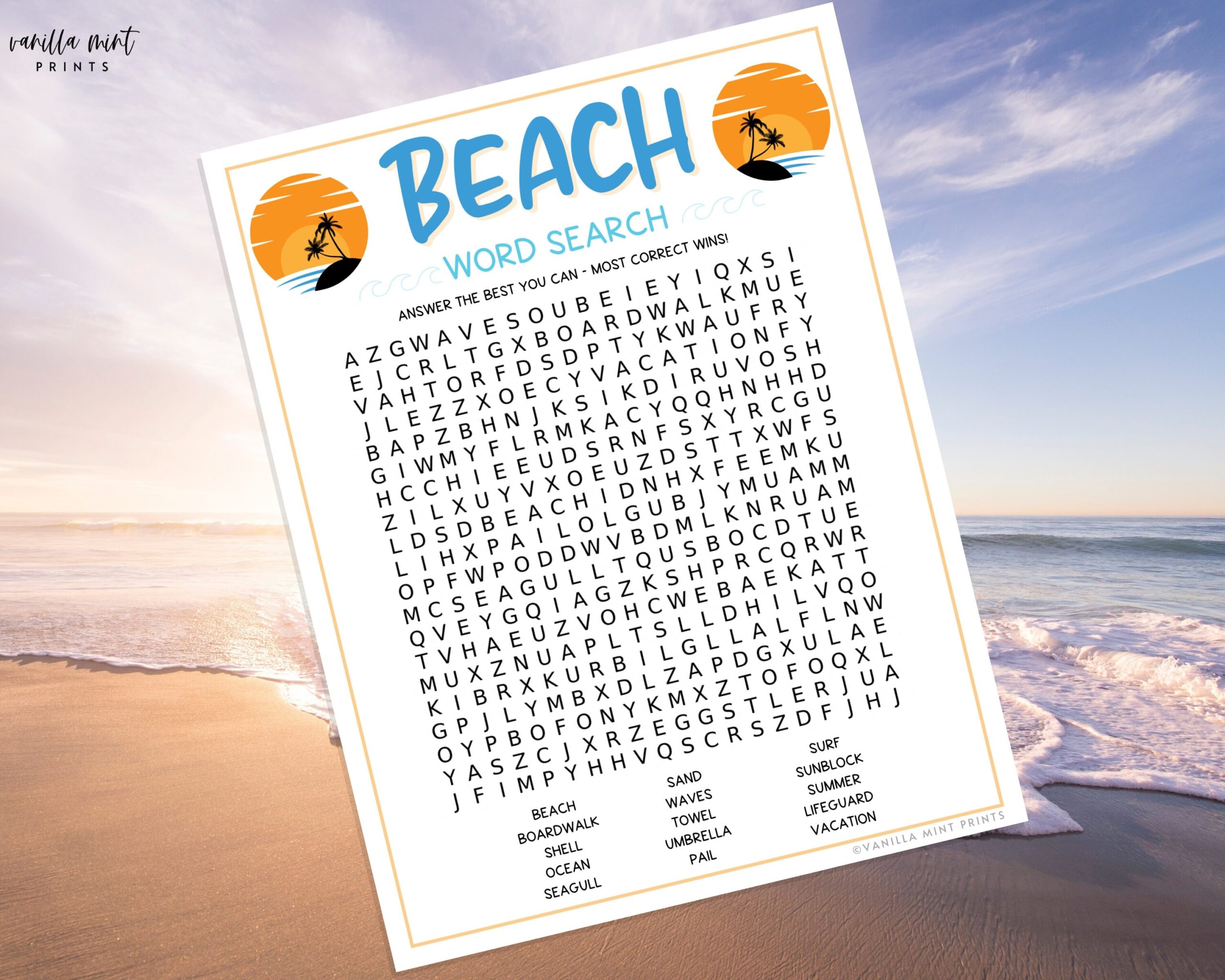 Beach Word Search Game Printable Summertime Games Fun Beach Vacation Party Games Summer Activities For Adults Kids Ocean Shore Etsy