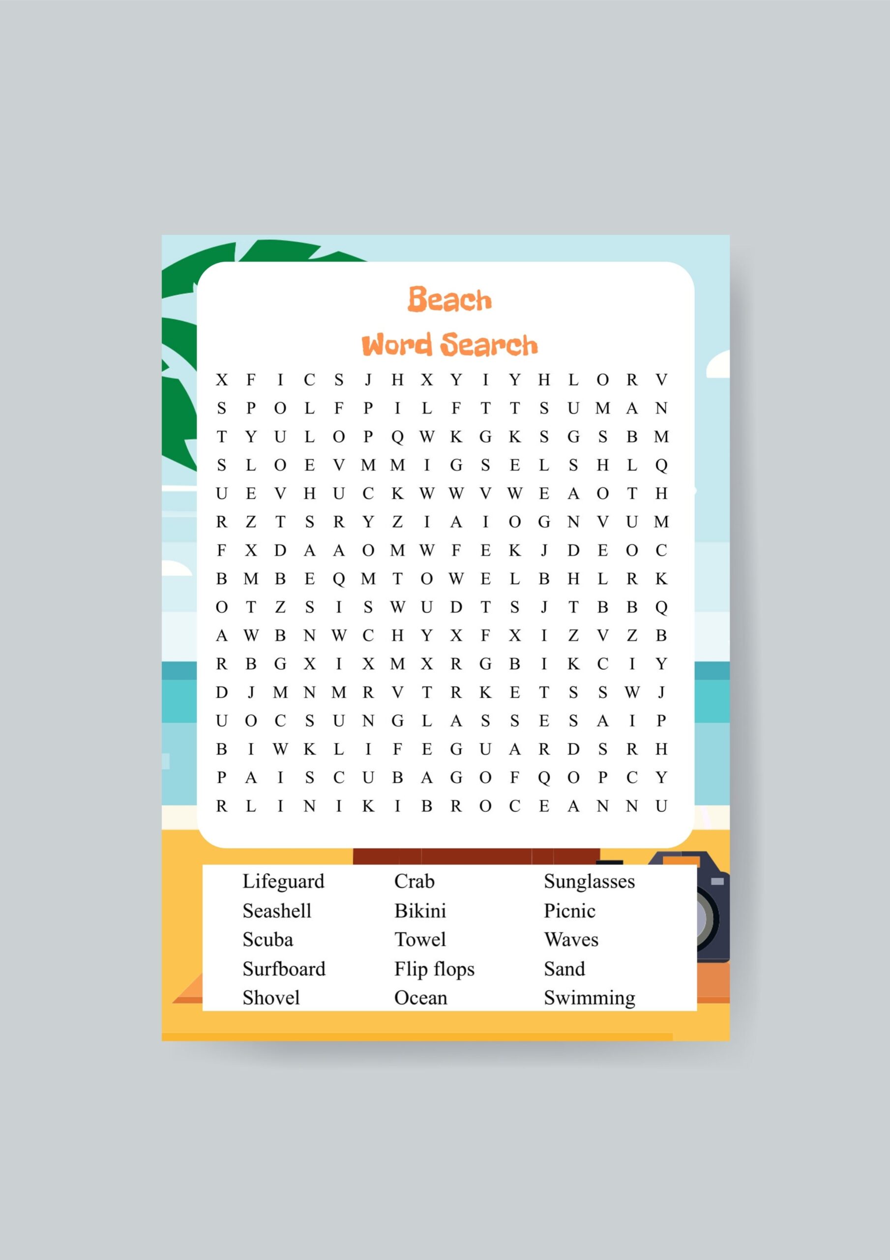 Bfree Printable Beach Word Search