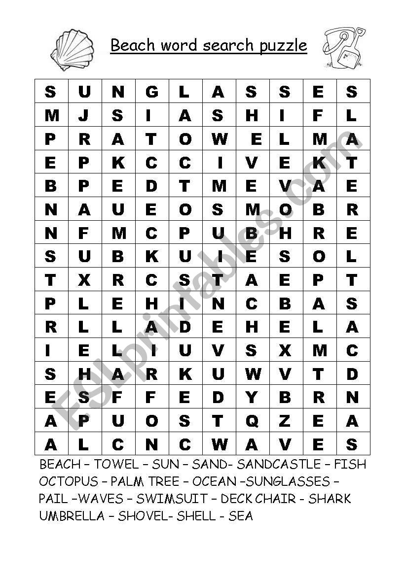 Beach Word Search Puzzle ESL Worksheet By Vero Farias