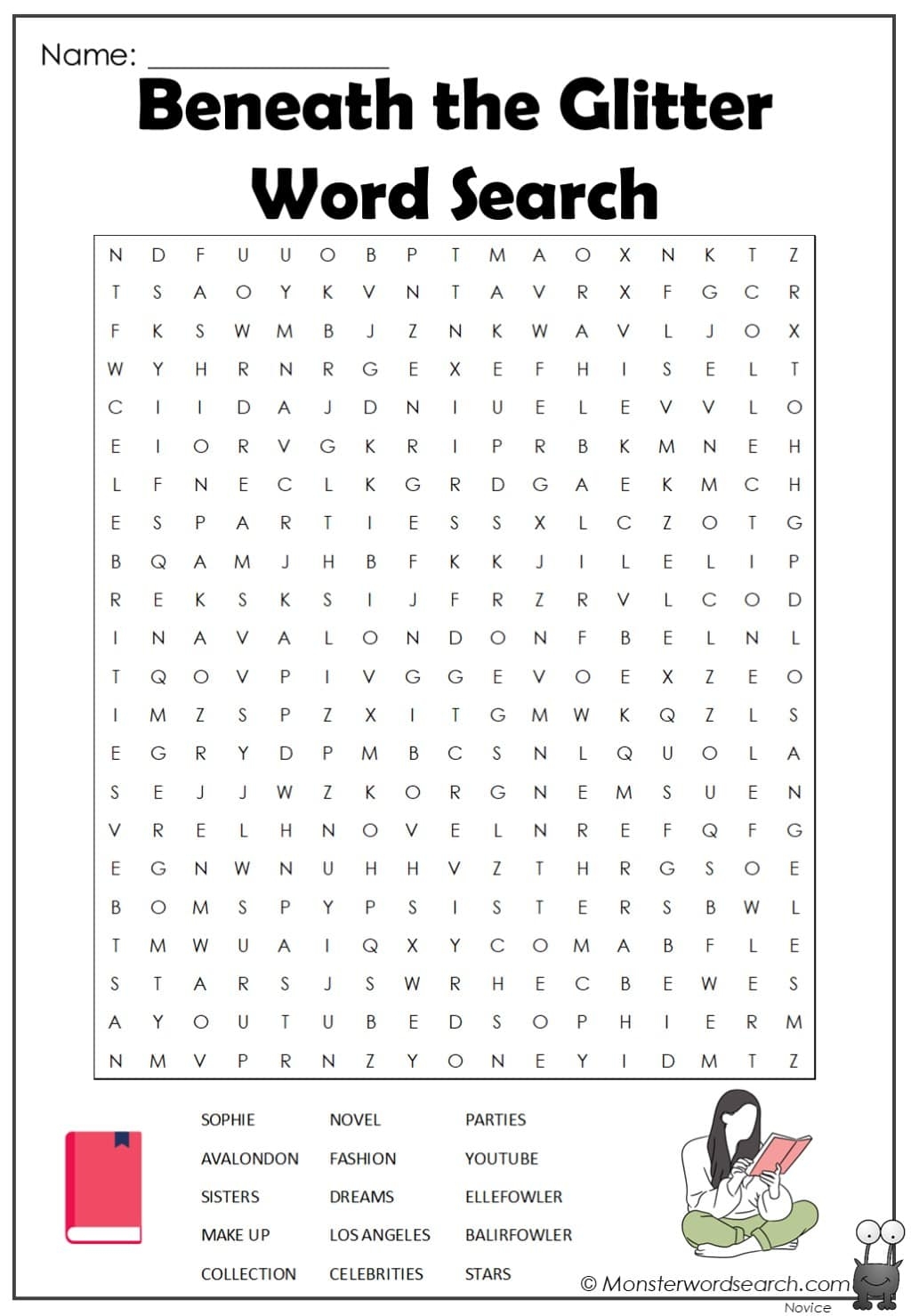Beneath The Glitter Word Search Monster Word Search