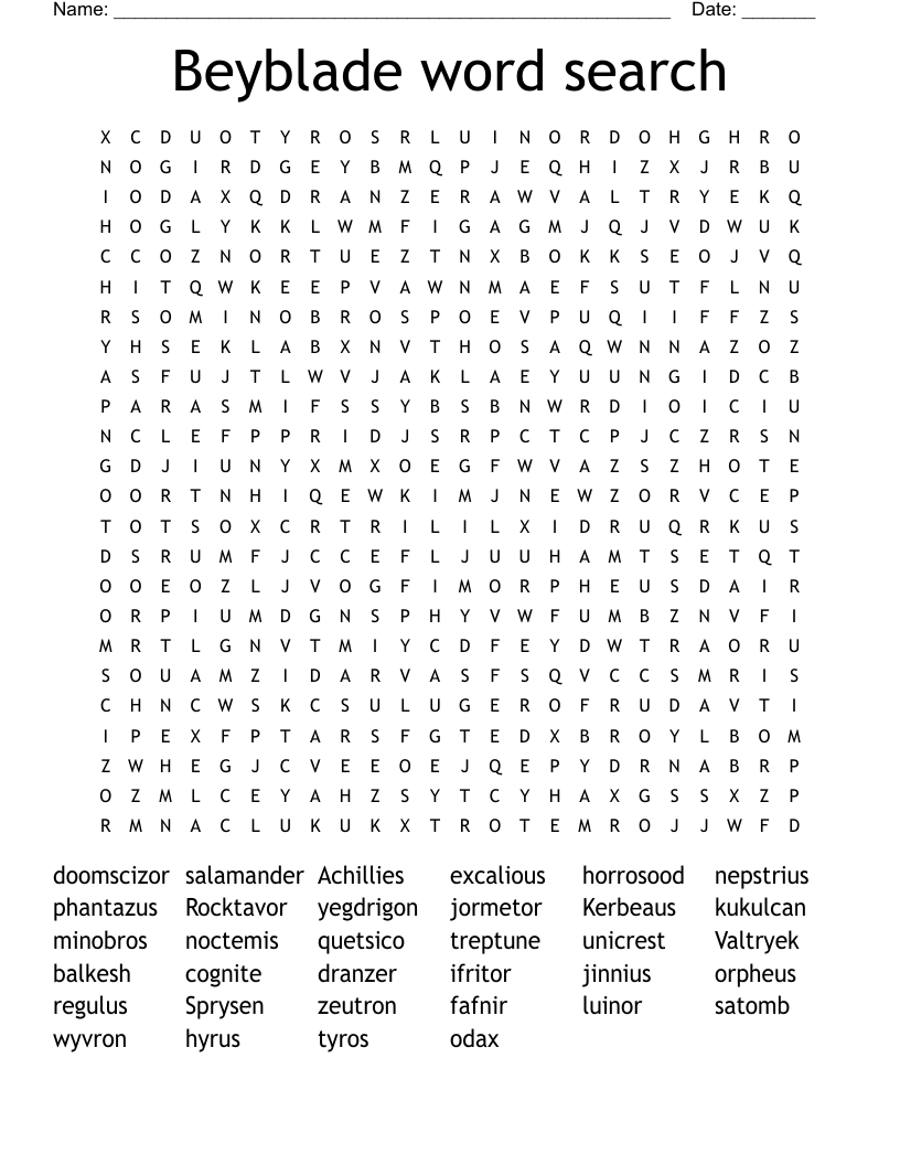Beyblade Word Search WordMint