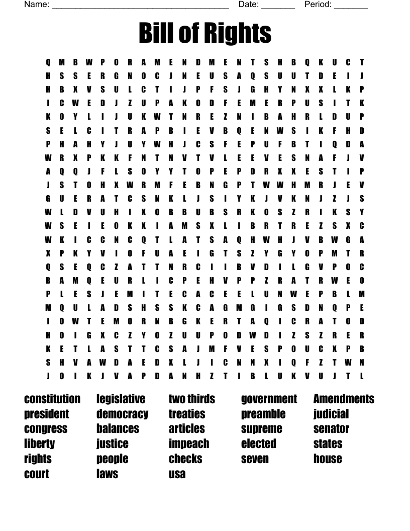 Bill Of Rights Word Search WordMint