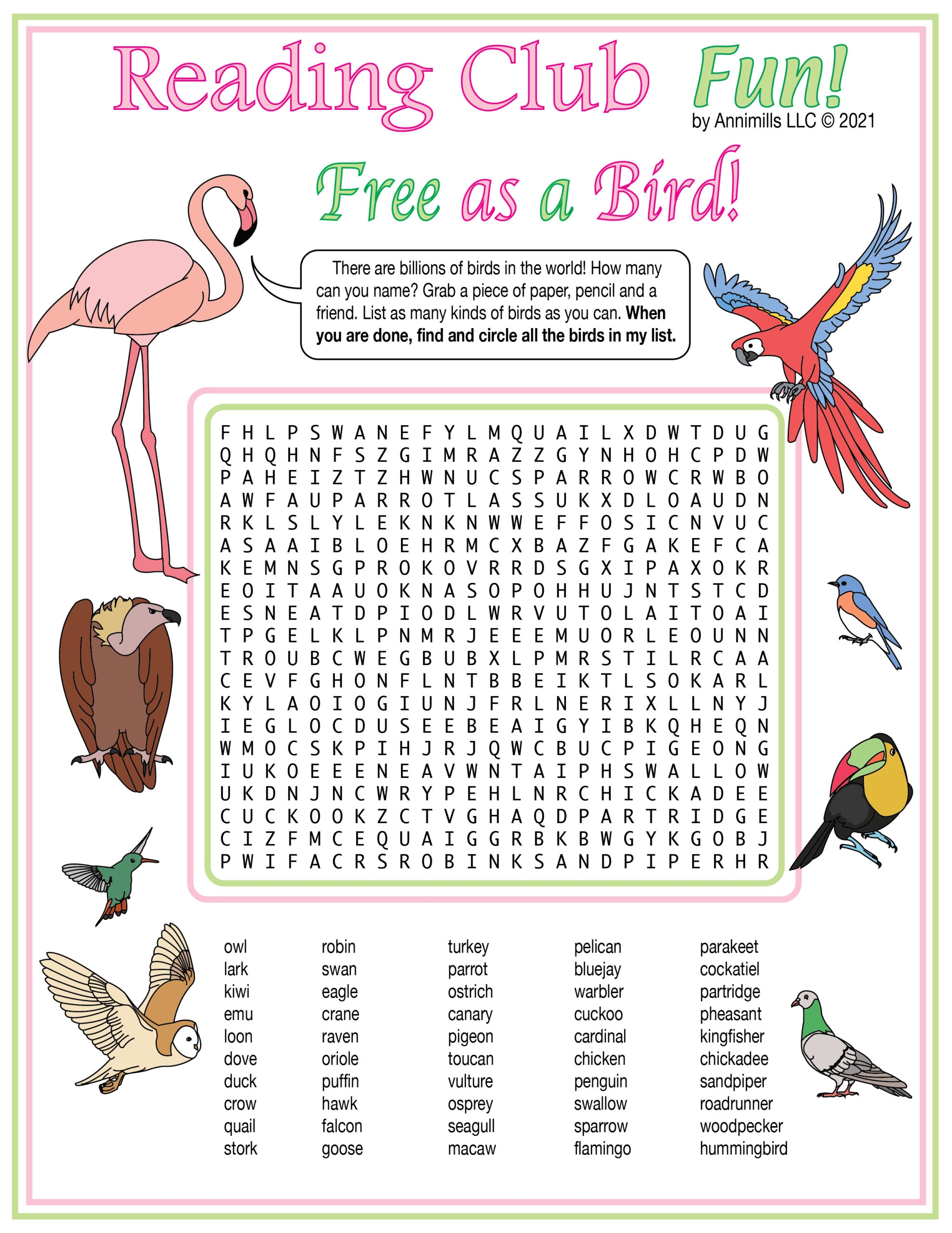 Billions Of Birds Printable Puzzles Activity Set Two Word Searches Made By Teachers