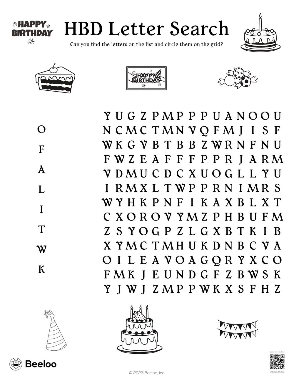 Word Search Birthday Printable