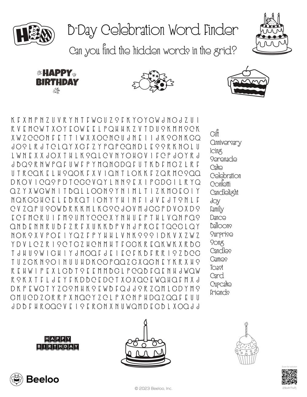 Birthday themed Word Searches Beeloo Printable Crafts And Activities For Kids