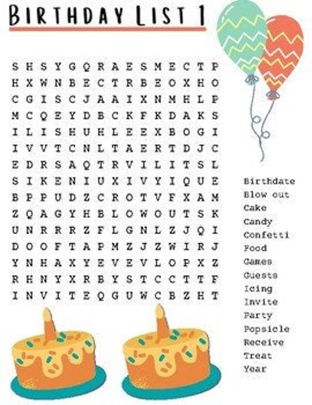 Birthday Word Search Birthday Activity Printable Activity Printable Game Birthday Party Game Class Activity Etsy Canada